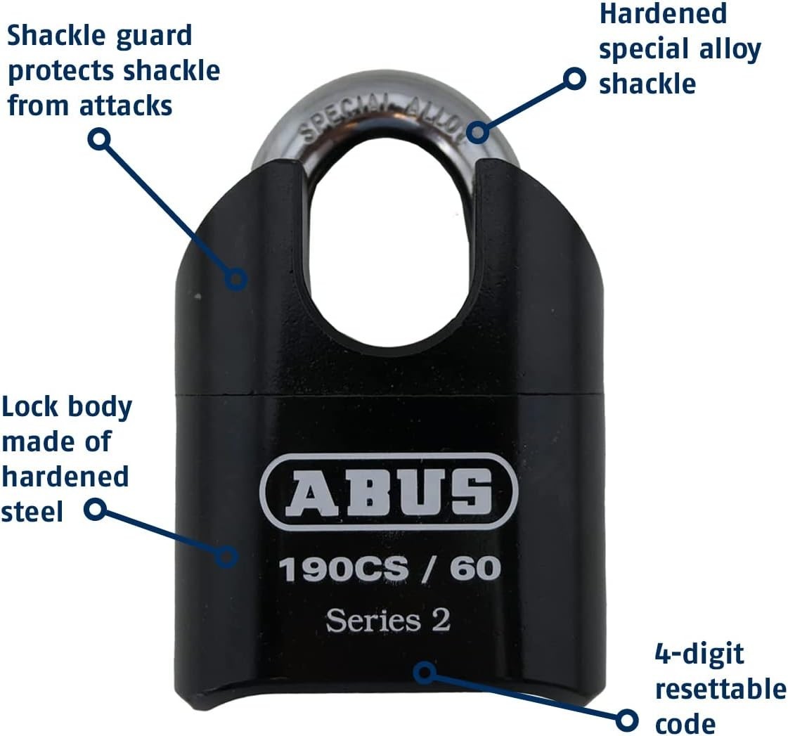 190CS/60 Heavy Duty Solid Steel Combination Padlock - Black, 4 Dial Security