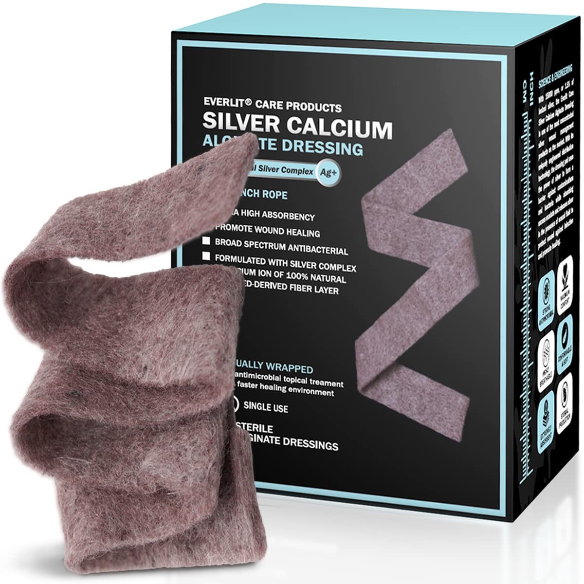EVERLIT AG Silver Calcium Alginate Wound 0.8" x 12" | Pack of 5, Ion