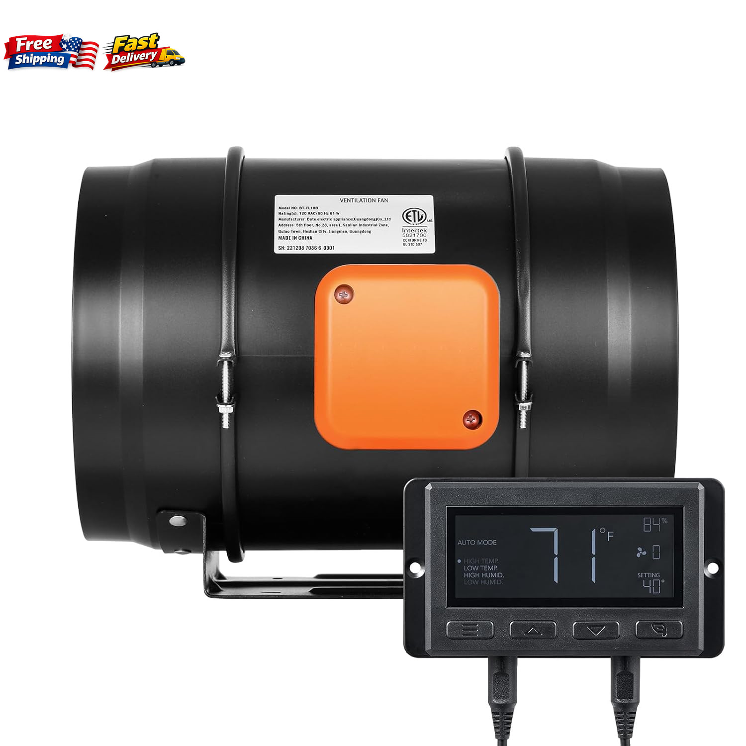 VEVOR Inline Duct Fan 807 CFM 8 Inch EC Motor PWM App Ventilation Grow Tent