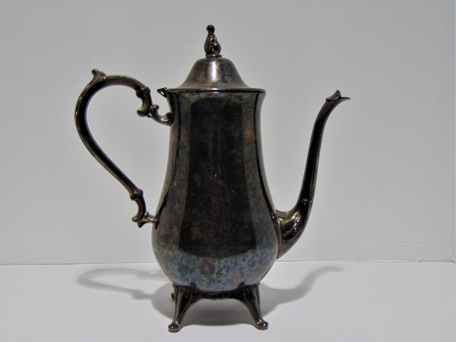 Silverplate Teapot Elephant Trunk Spout Four Footed Unmarked