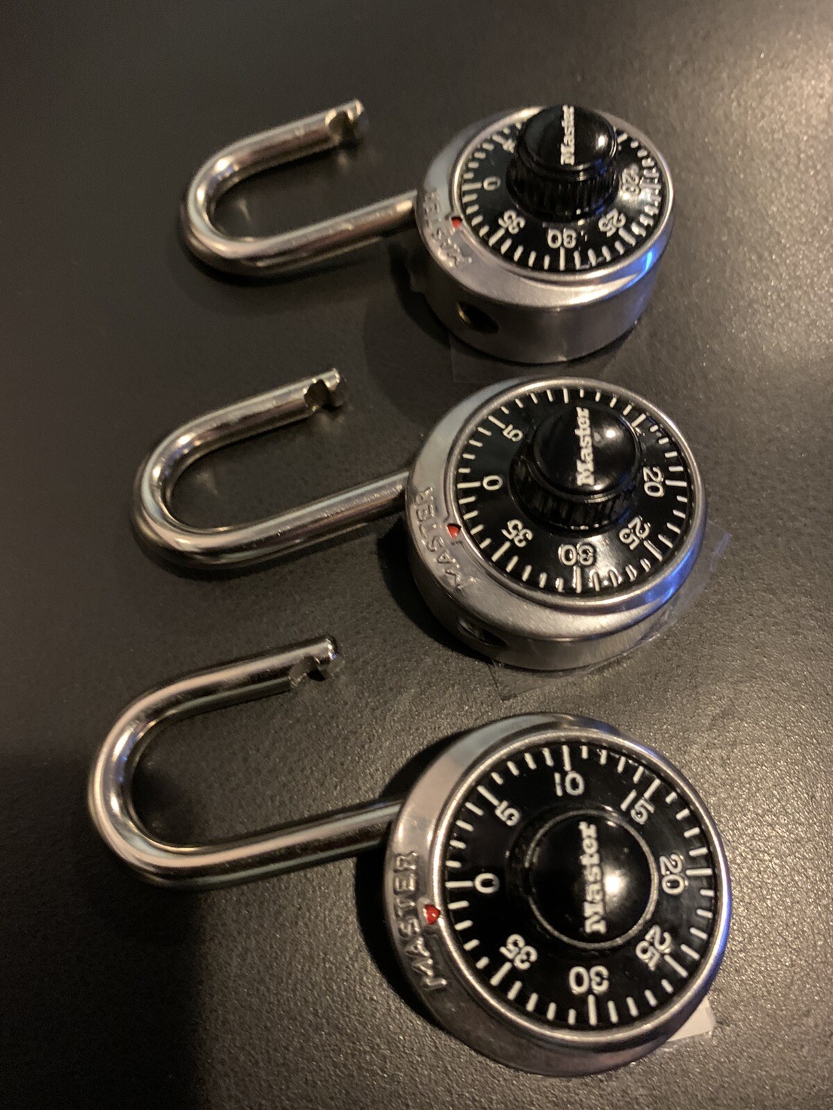 Set of 3 Master 1500D Combination Dial Padlocks with combinations