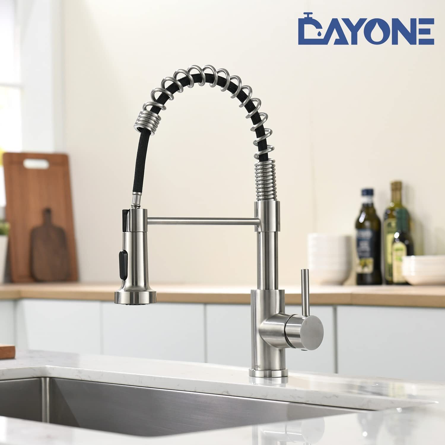 Comercial Spring Brushed Nickel Kitchen Faucet with Sprayer Pull Down Sink Mixer