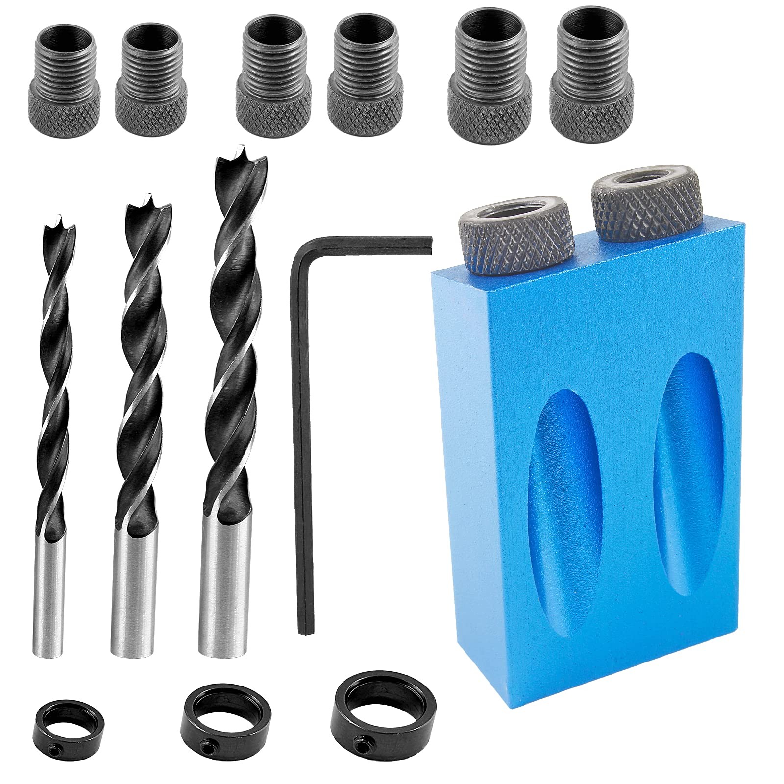 14 PCS Pocket Hole Jig Kit 15 Degree Woodworking Inclined 6/8/10mm Adapter