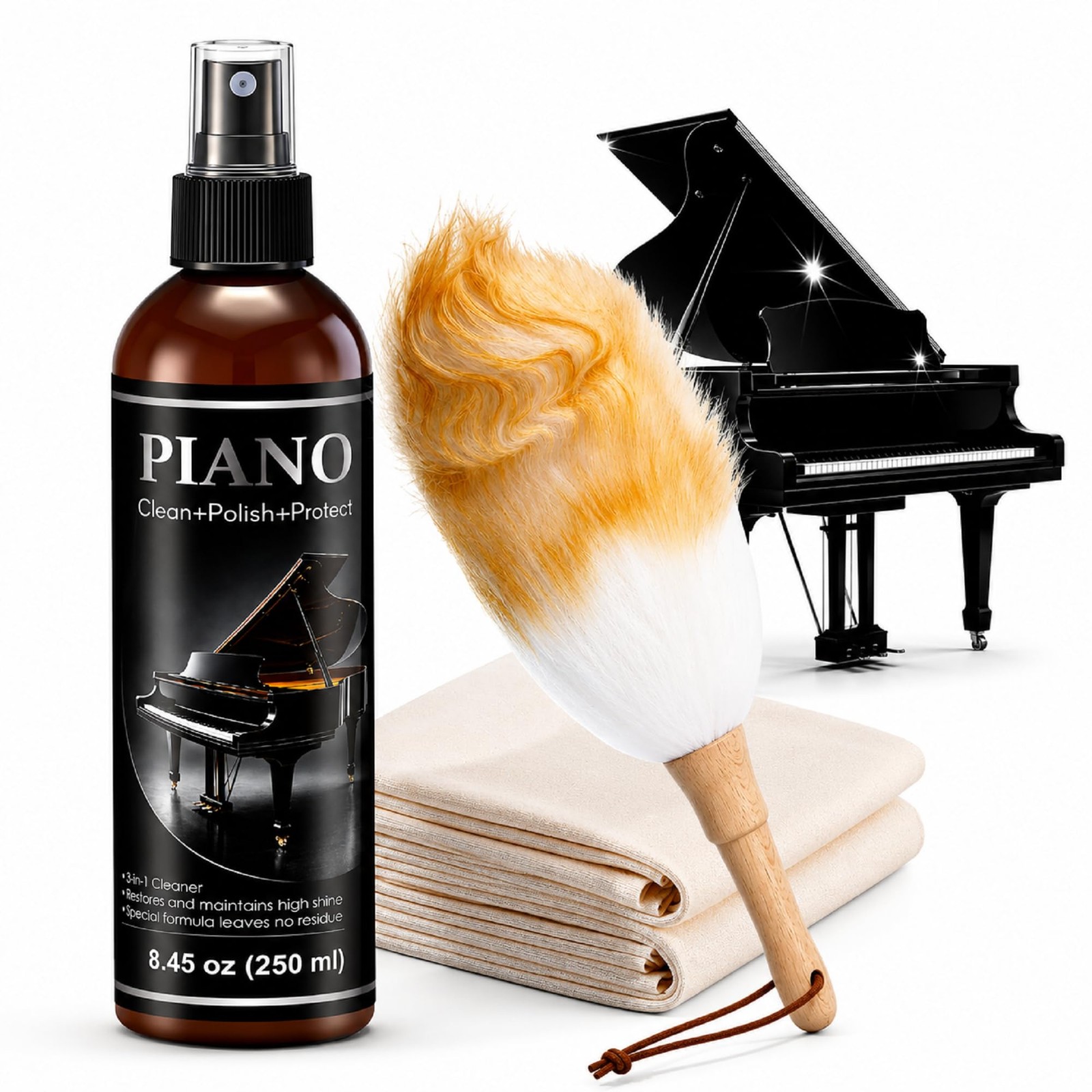 8.45 oz Piano Cleaner Polish Kit for High Gloss Finishes