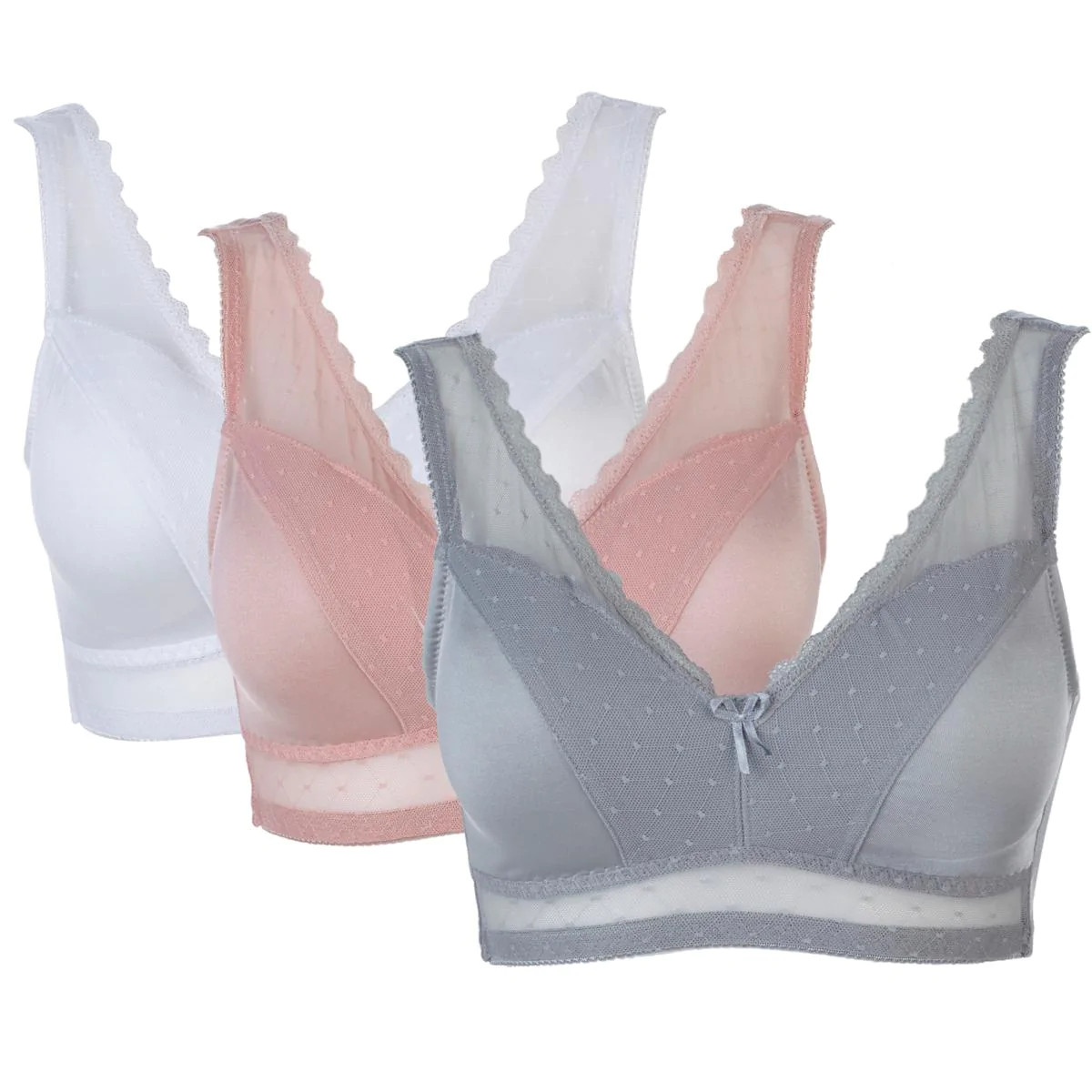 Rhonda Shear Mesh Dot Pin-Up Bra 3 Pack w/Removable Pads 514-144 , Size XL