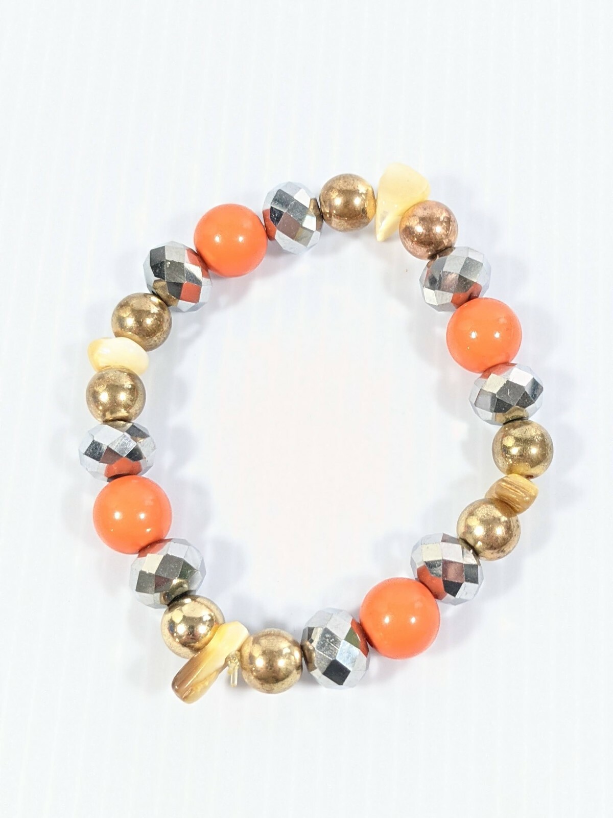 Artisan Silver Tone Glass Orange Acrylic Shell Chip Stretch Bracelet