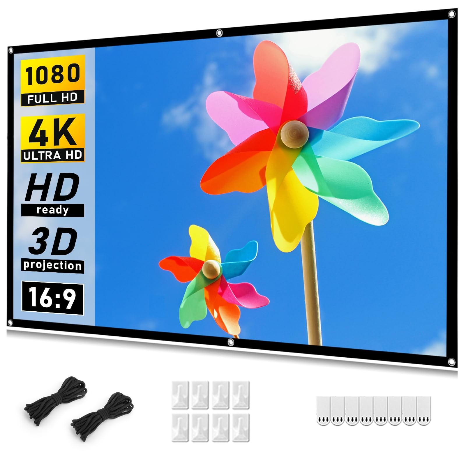 Projector Screen 72 inch, Movie Projector Screen 16:9 HD Foldable and Portabl...