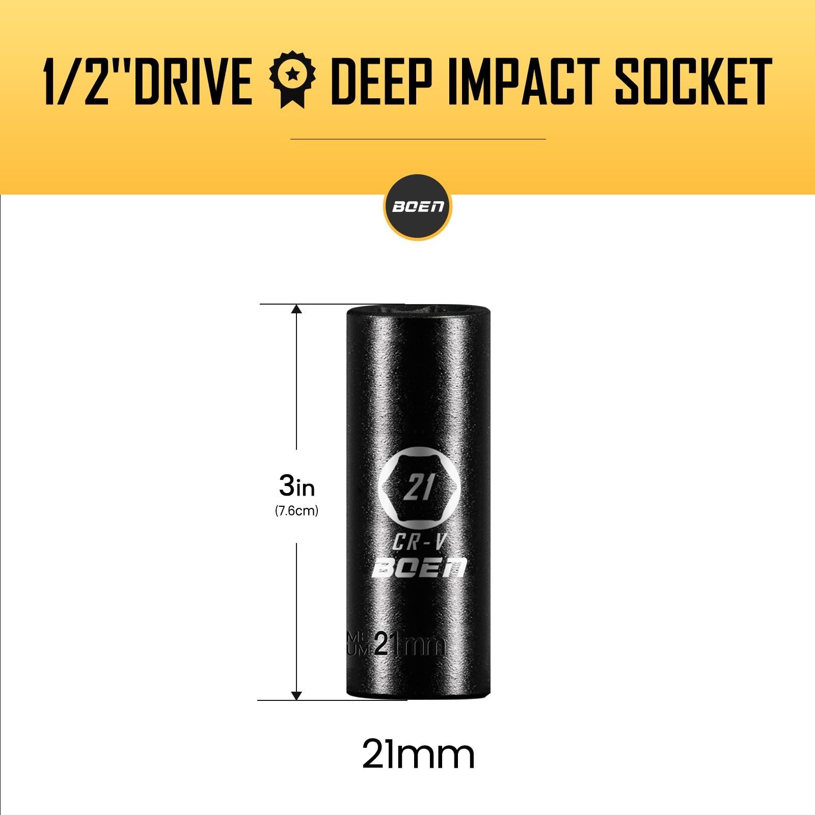 1/2" Drive Deep Impact Sockets, Premium Impact Socket, 21mm Socket, Metric, 6...