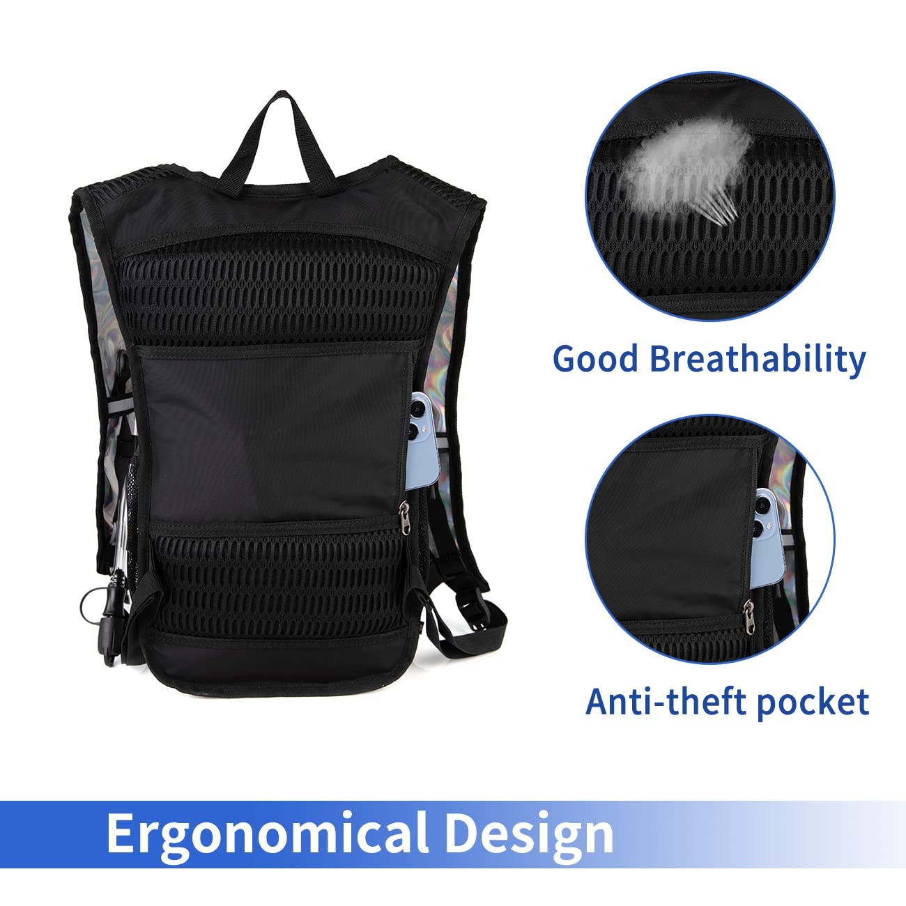 Lightweight Backpack with LED Lights, 2L Water Bladder for Running, Hiking