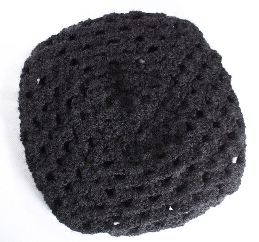 Handmade Crochet Beret Granny Square Black Acrylic Yarn