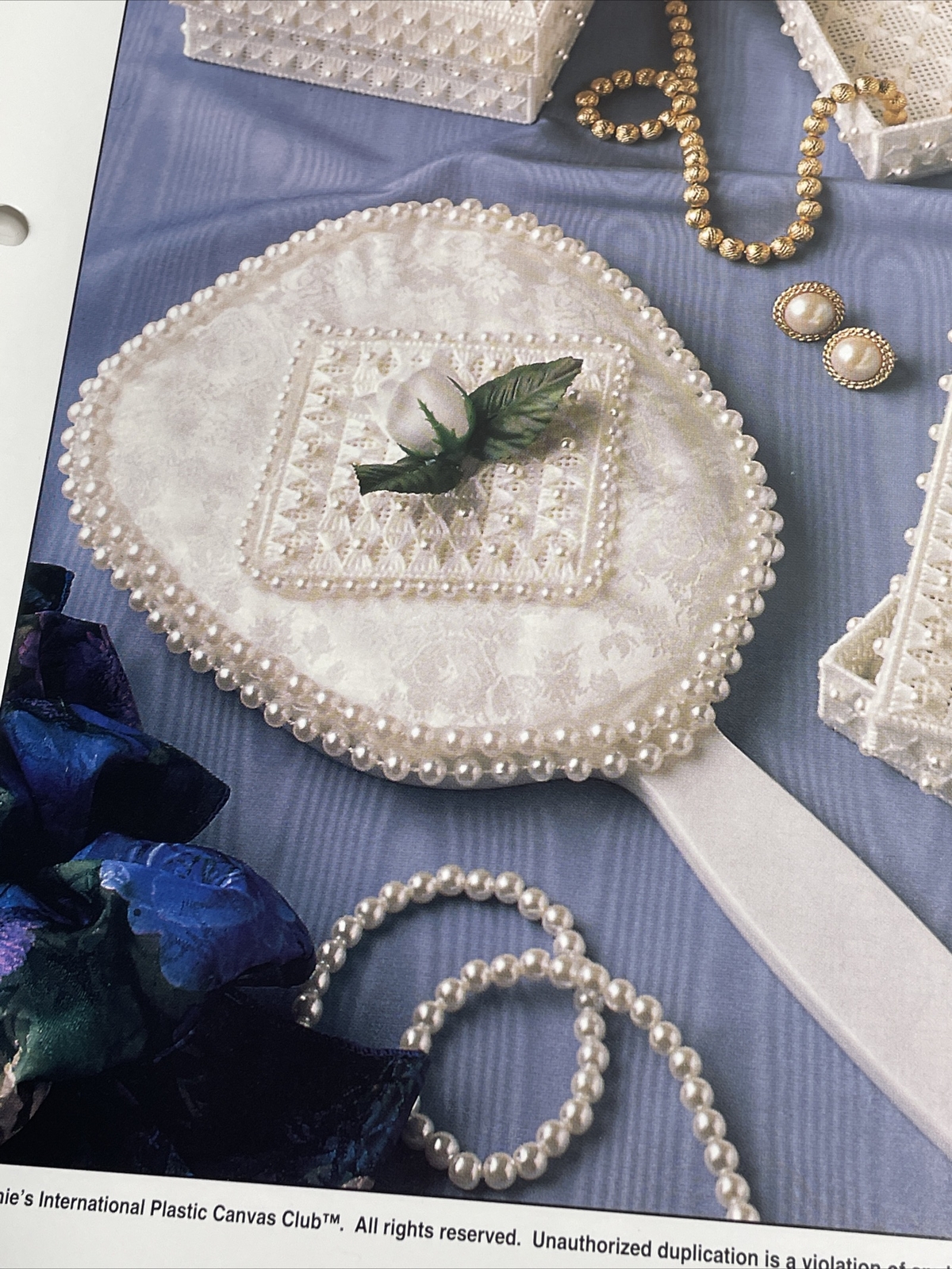 Annie's Attic Pearl Vanity Set Mirror Insert & Boxes Plastic Canvas Pattern