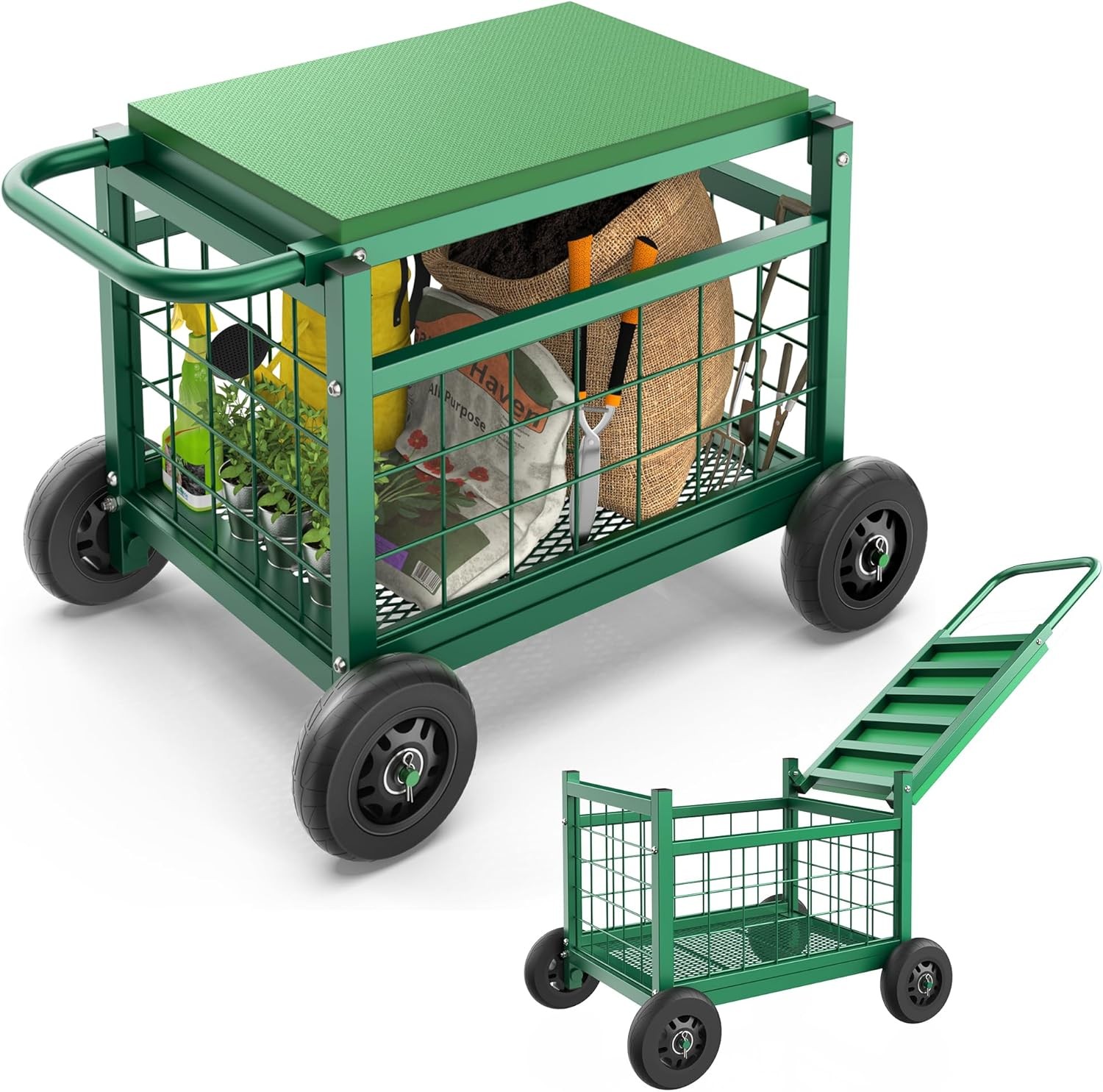 Garden Work Seat with Wheels, Upgraded Heavy Duty Gardenning Cart with