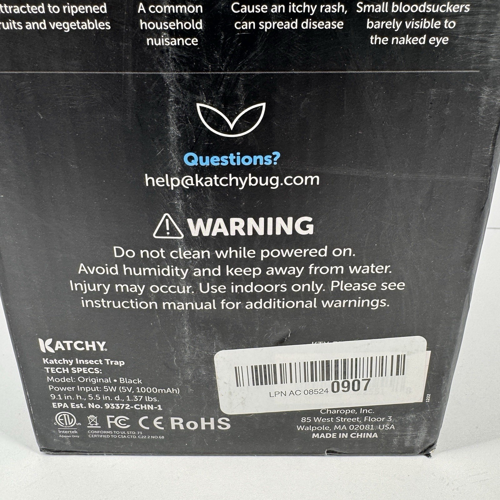 Katchy Automatic Indoor Insect Trap Black Open Box Lightly Used