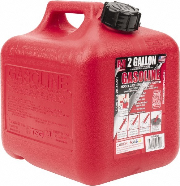Made in USA 2 Gal High Density Polyethylene Spill-Proof CARB Gas Can 9-3/4" H...