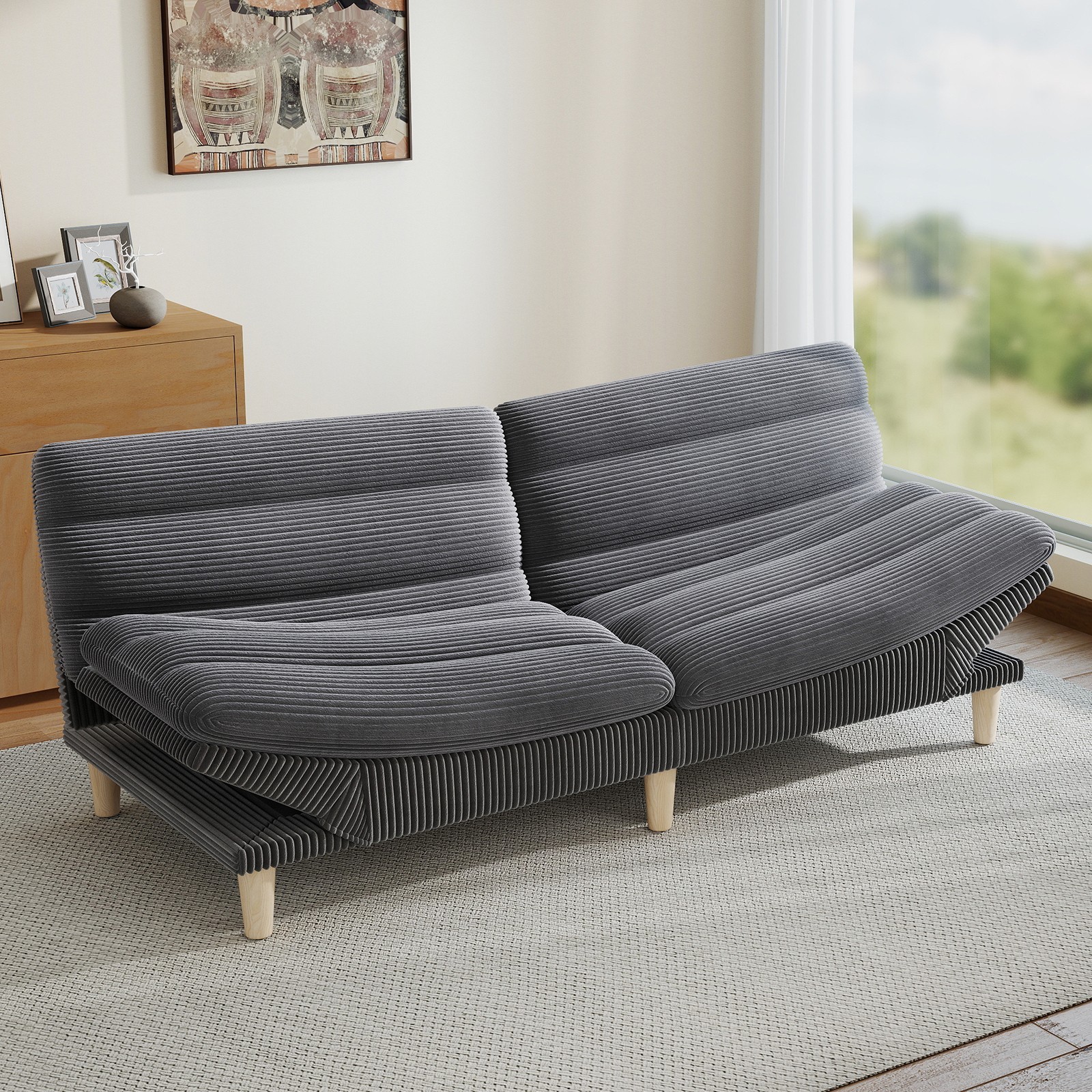 EBELLO Convertible Futon Sofa Bed, 67'' Couch with Adjustable Backrest & Armrest
