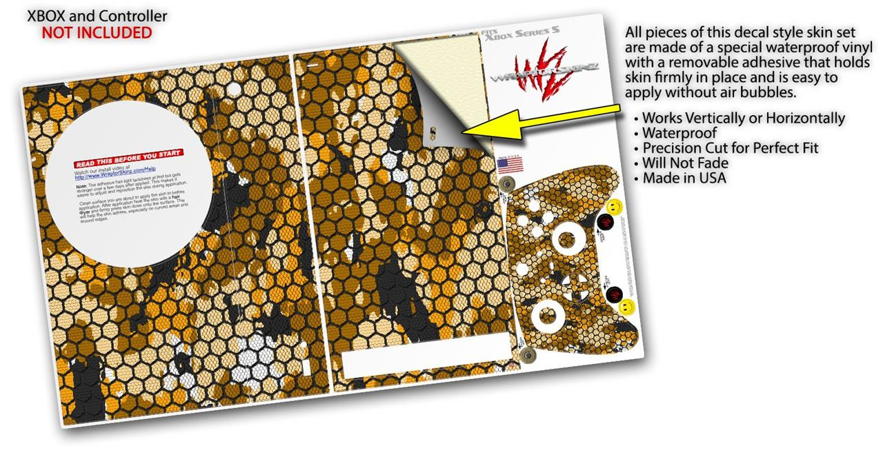 Skin Wrap for XBOX Series S Console Controller HEX Mesh Camo 01 Orange