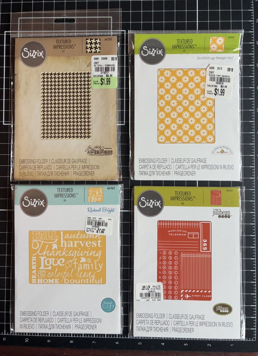 Sizzix Textured Impressions Embossing Folder PINWHEEL, AUTUMN, DAISIES, POSTAGE