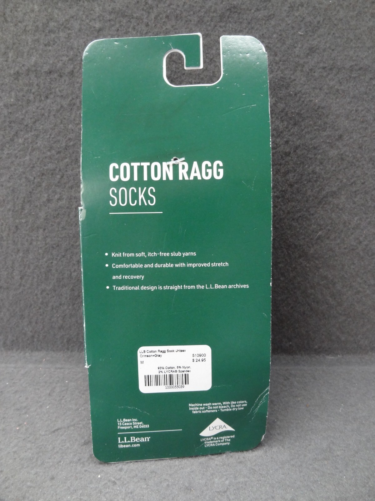 NEW LL Bean M 6-10 2-Pack Cotton Ragg Socks Knit Crimson Gray 510900 Made in USA
