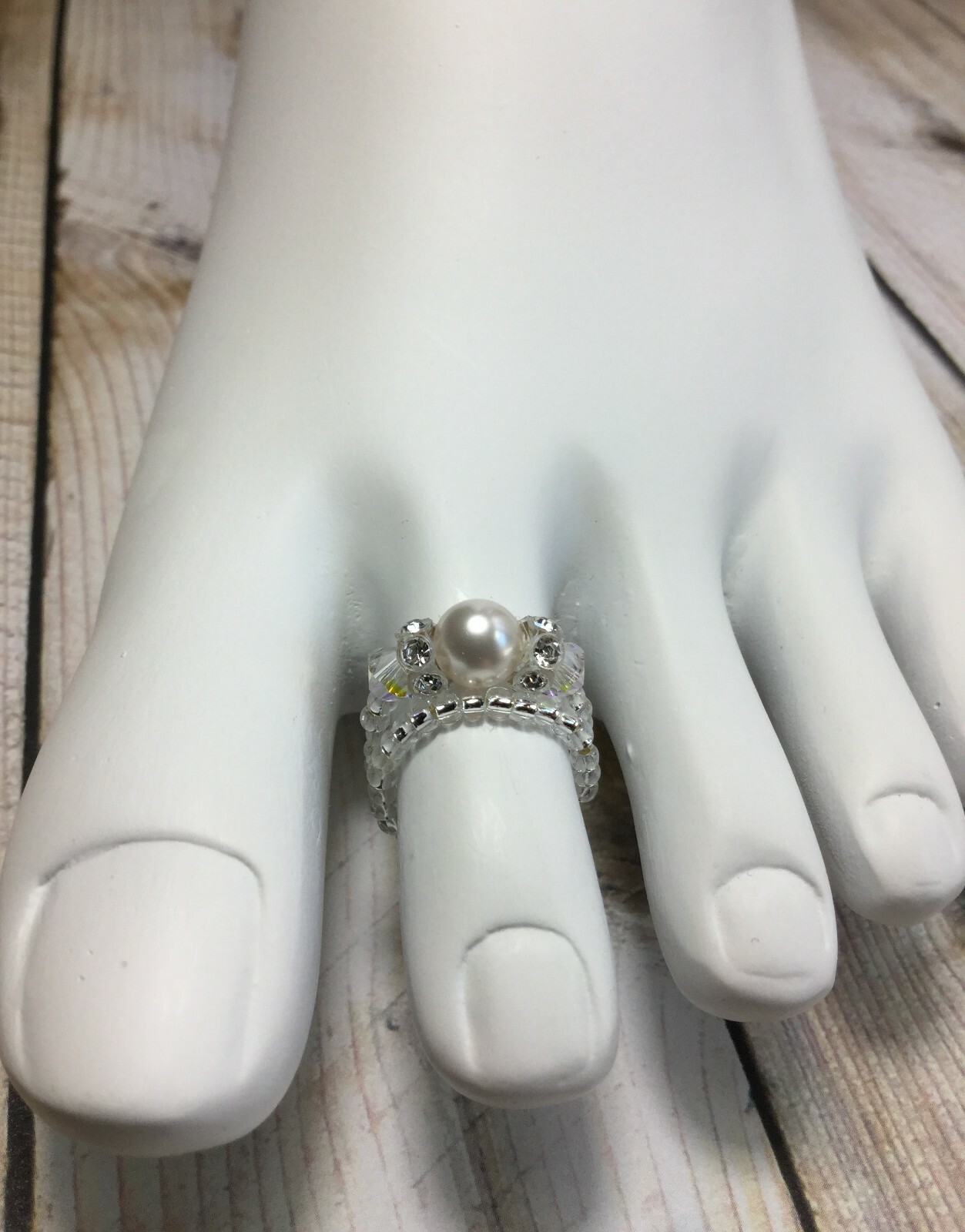 Handmade Pink/Green Crystal Pearl Swarovski Elements Stretch Toe Ring USA