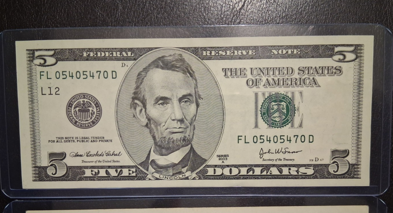 US TEN and FIVE DOLLARS 2001-2003 VF/AU