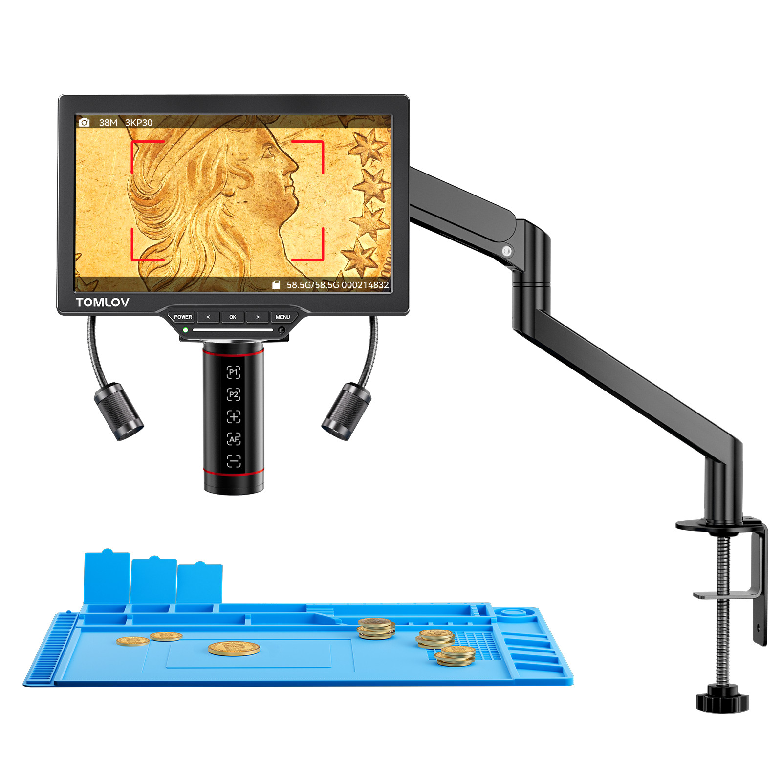 TOMLOV Auto Focus Digital Microscope 2000X Soldering Microscope Coin Microscope