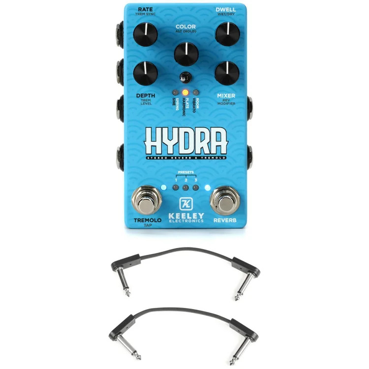 Keeley Hydra Stereo Reverb & Tremolo Pedal with EBS Patch Cables