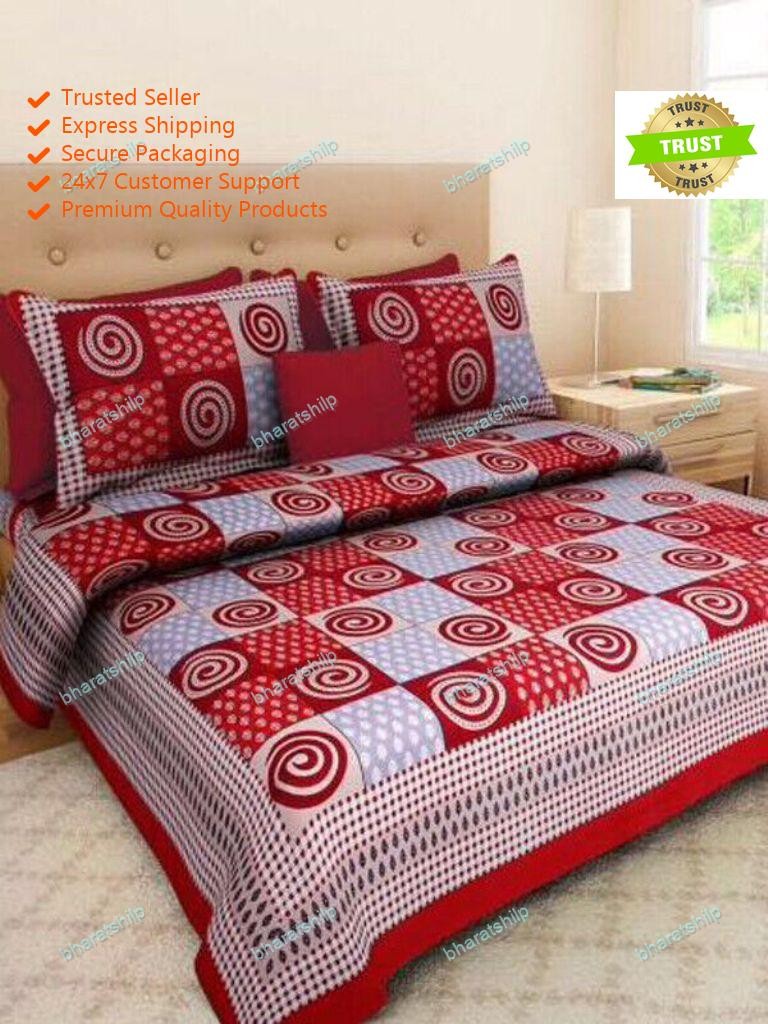 Modern Desginer Geometric Printed Cotton Double Bed Sheet With 2 Pillow Cover