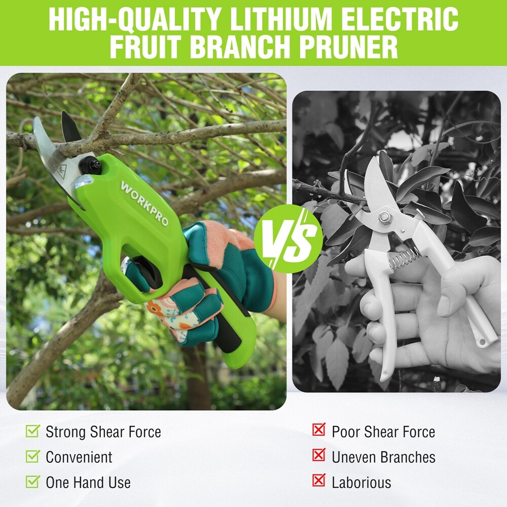 WORKPRO 7.2V Electric Pruning Shears Cordless Tree Pruner Branch Cutter Scissors