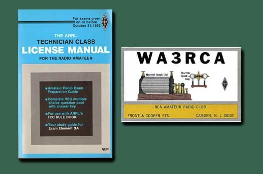 OLD ARRL HAM RADIO LICENSE MANUAL & QSL CARD-Technician/RCA AMATEUR RADIO CLUB