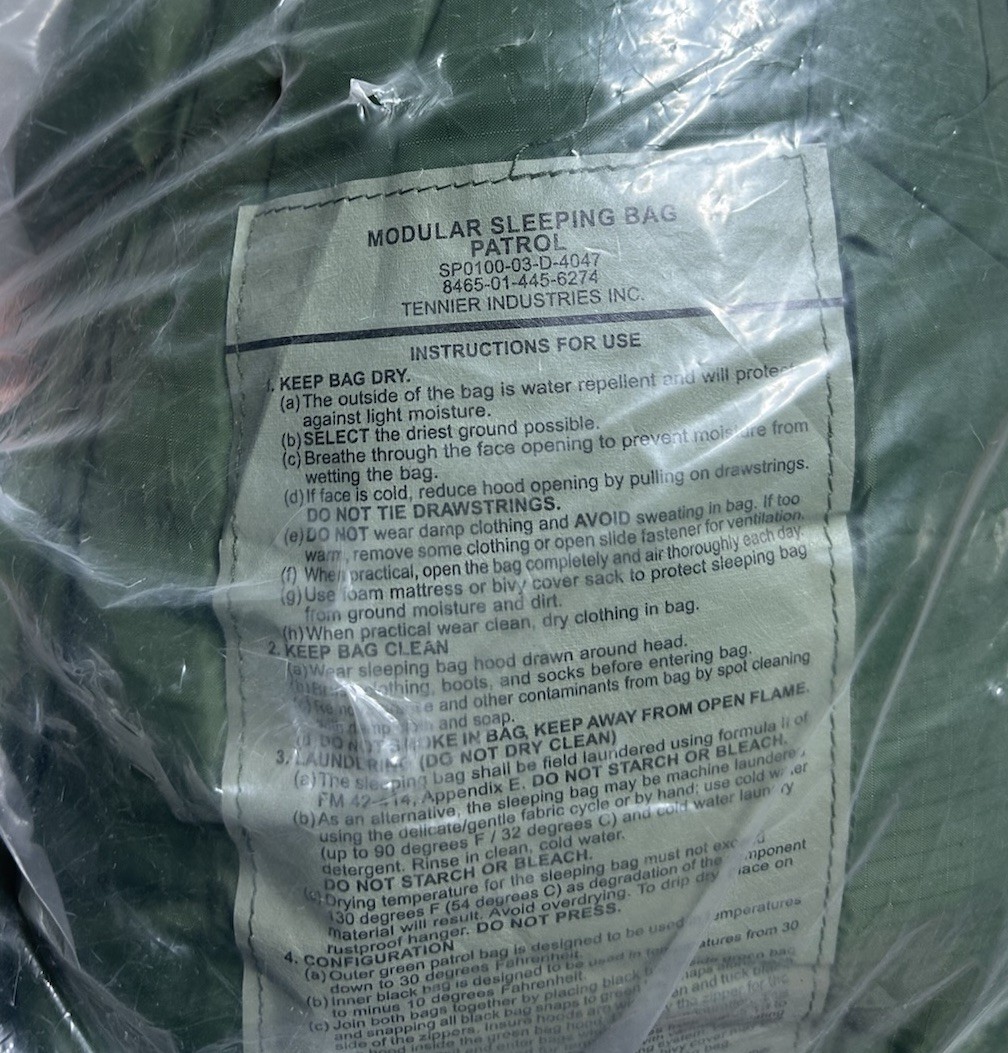 US Army Modular Sleeping Bag Patrol Tennier Military NEW SEALED NOS