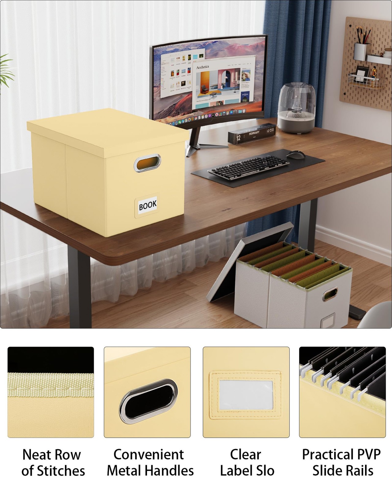 Storage File Box Cream-Yellow Leather 1 Pack AM03118 Document Organizer Case