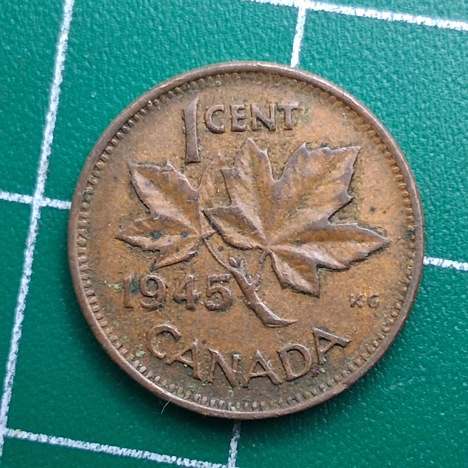 1945 Canada 1 Cent King George VI / Maple Leaf Bronze Coin