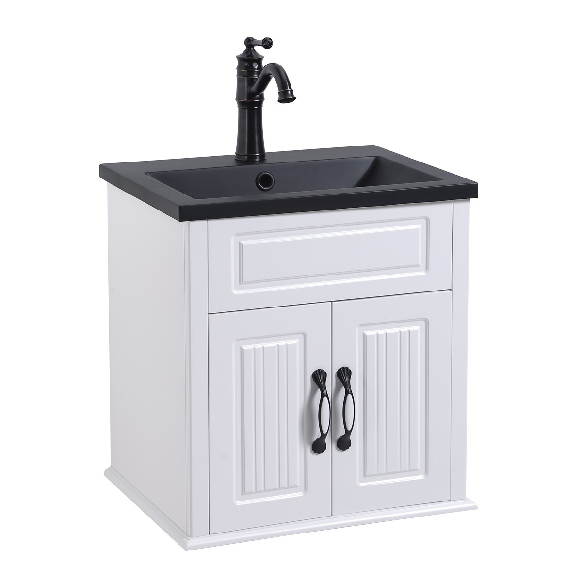 MDF cabinet with Black resin sink and Black Faucet with Black Drain
