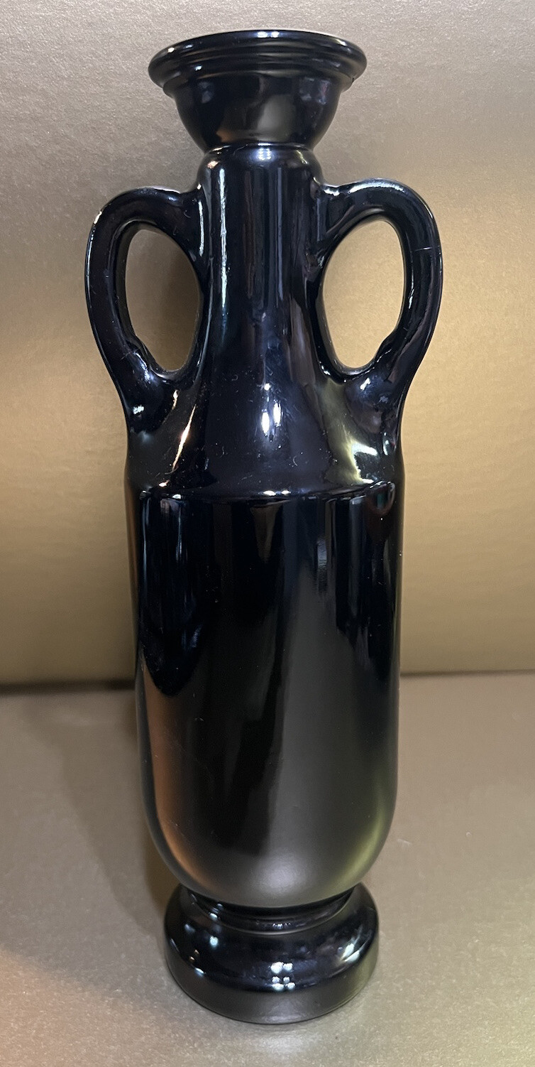 Vintage Black Amethyst Purple Glass Urn Style Vase Bottle 11”