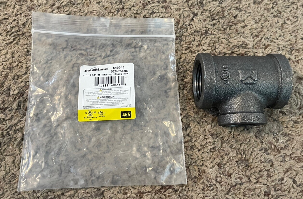 Southland 1x1x3/4” Black Iron Reducing Galvanized Tee 520-754HN