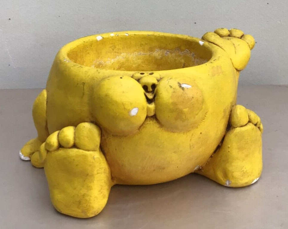 Vintage 1970’s COMICAL YELLOW MAN CLAY PLANTER Hand Made