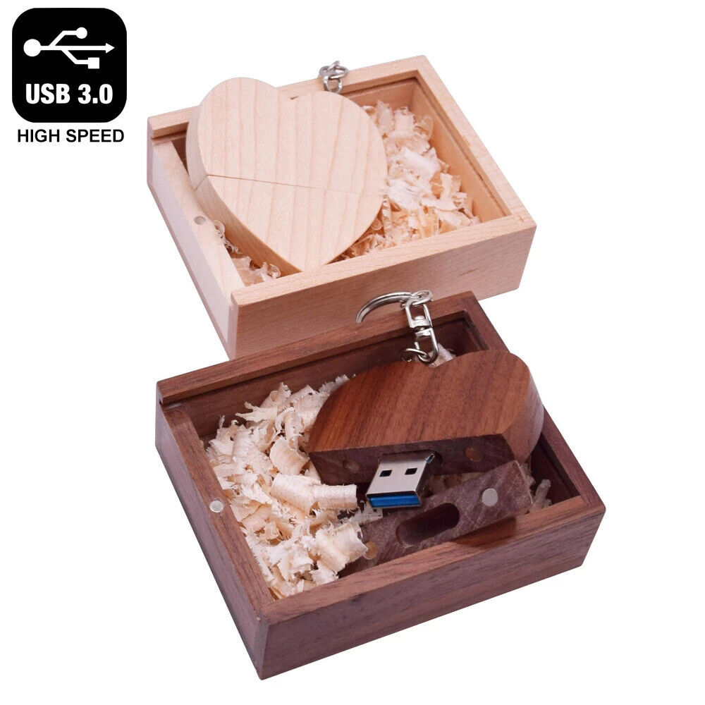 Wooden Heart Shape USB 3.0 ( FAST ) Flash Drive + Box - 32GB ( Maple / Walnut )
