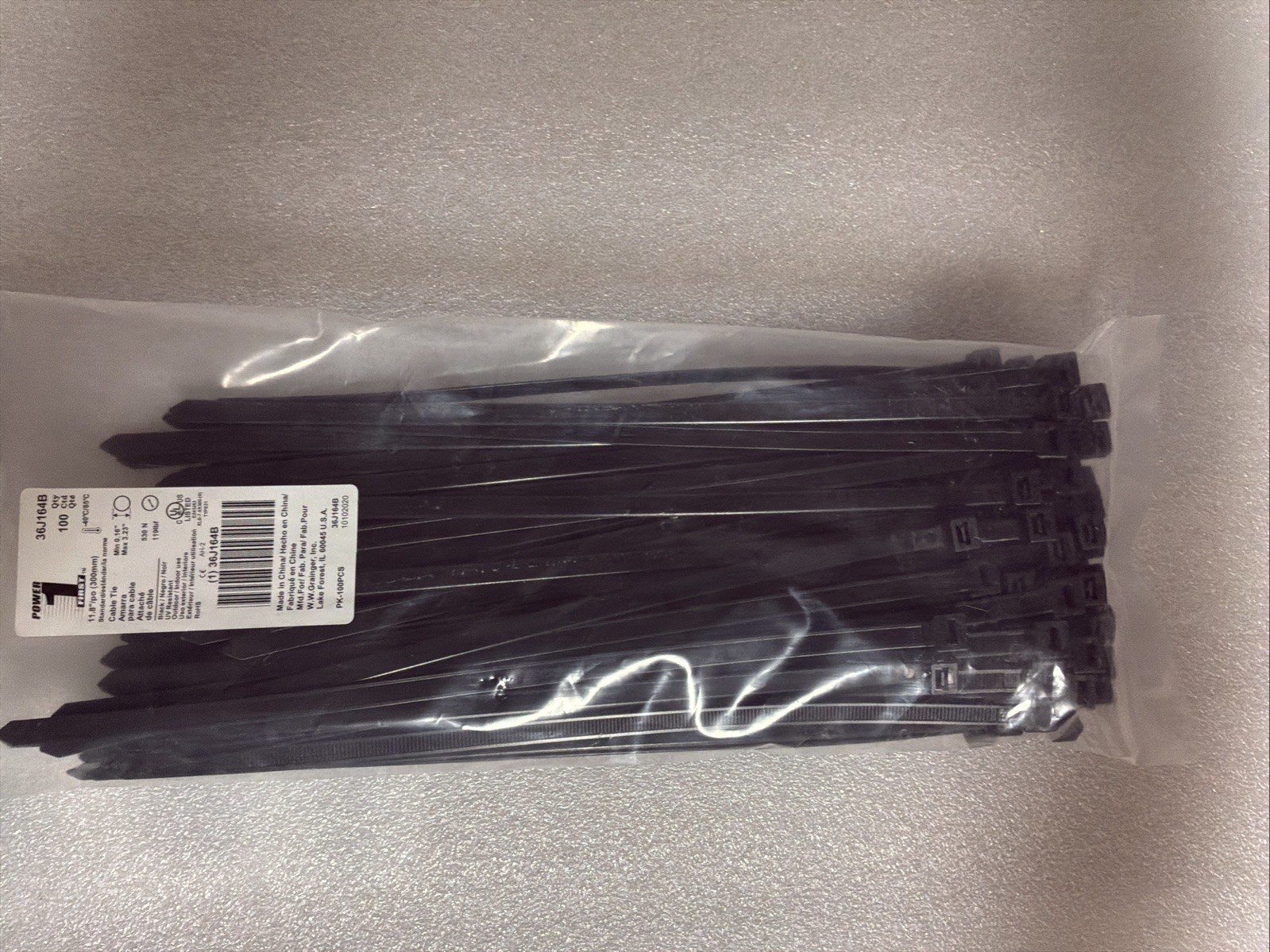 Power First 100ct Black 11.8" (300mm) UV Resistant Cable Ties