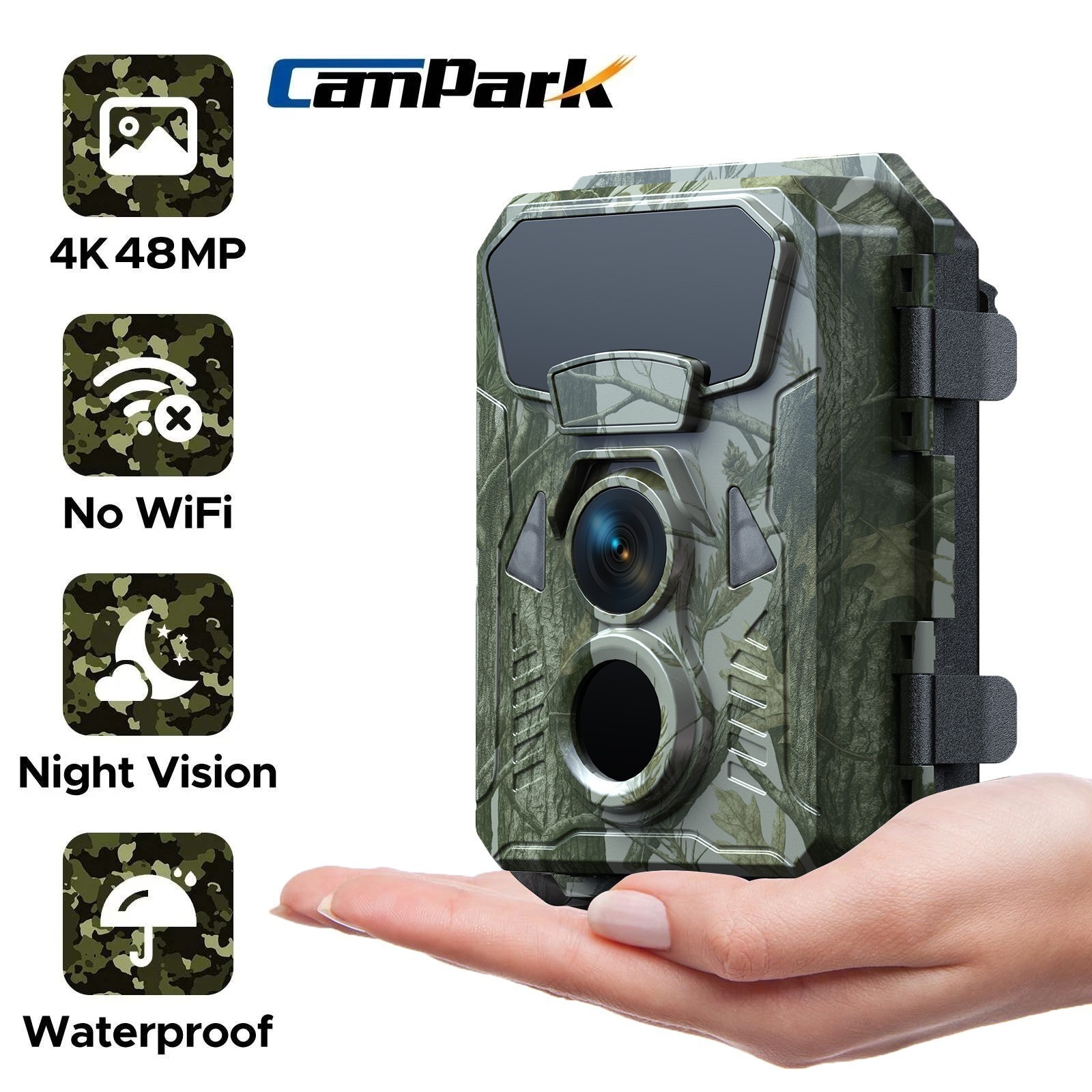 Campark Wildlife Hunting Trail Camera 4K 48MP NightVision View Motion IP66 2"LCD