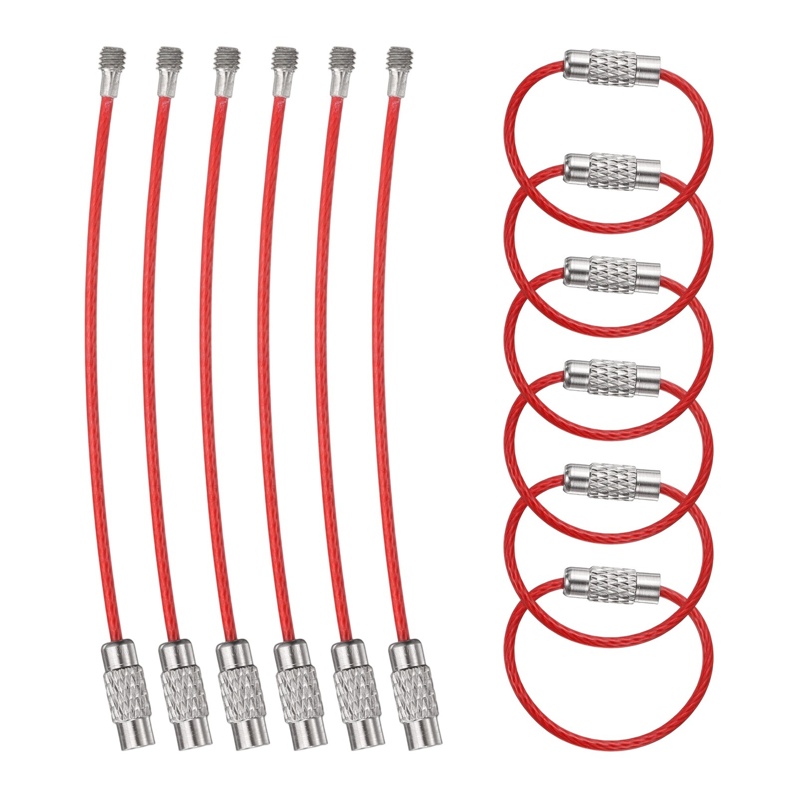 12pcs Keychain Loop, 3.15 Inch Stainless Steel Wire Keychain Cable, Red