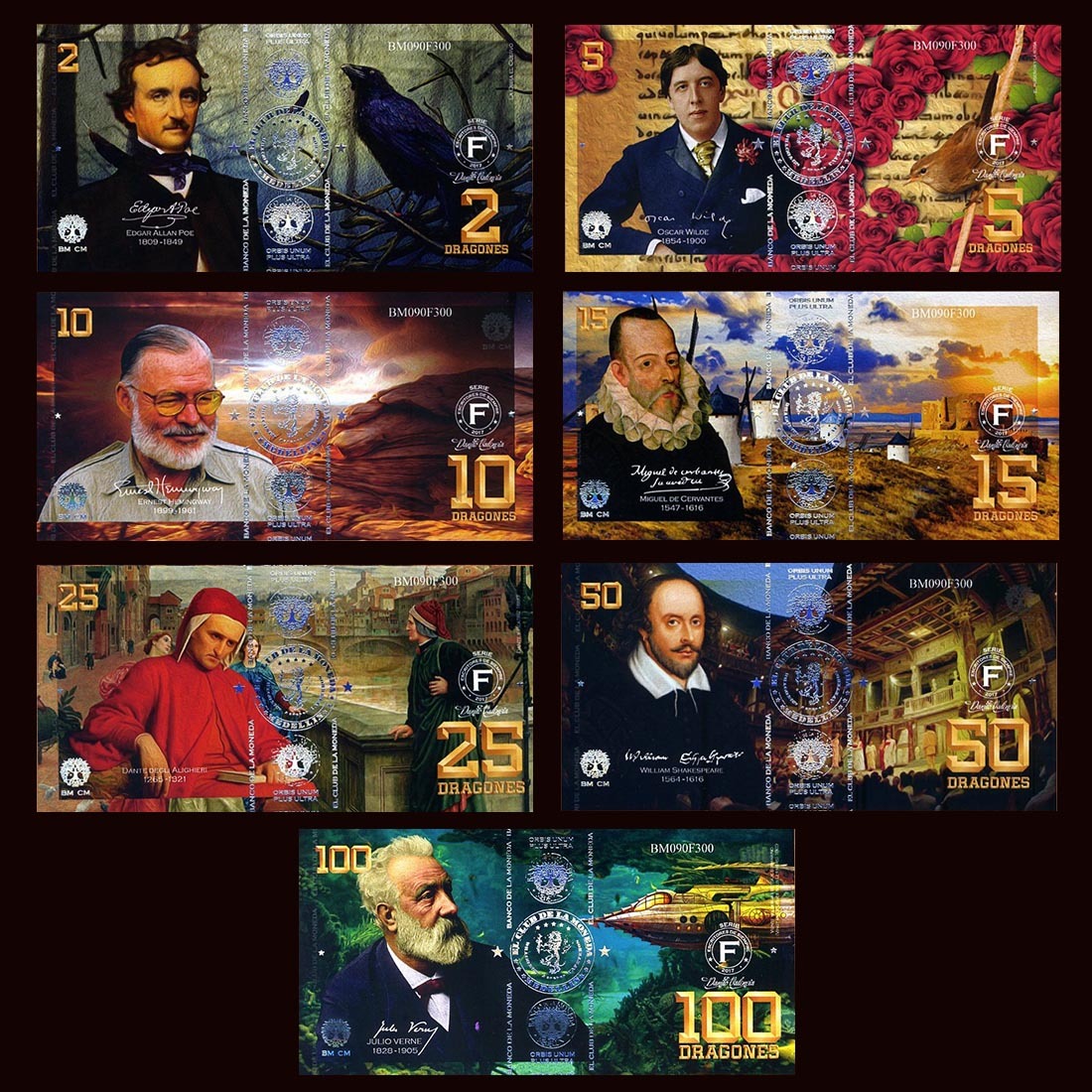 POLYMER SET El Club De La Moneda 2;5;10;15;25;50;100 2017 Great World Writers F