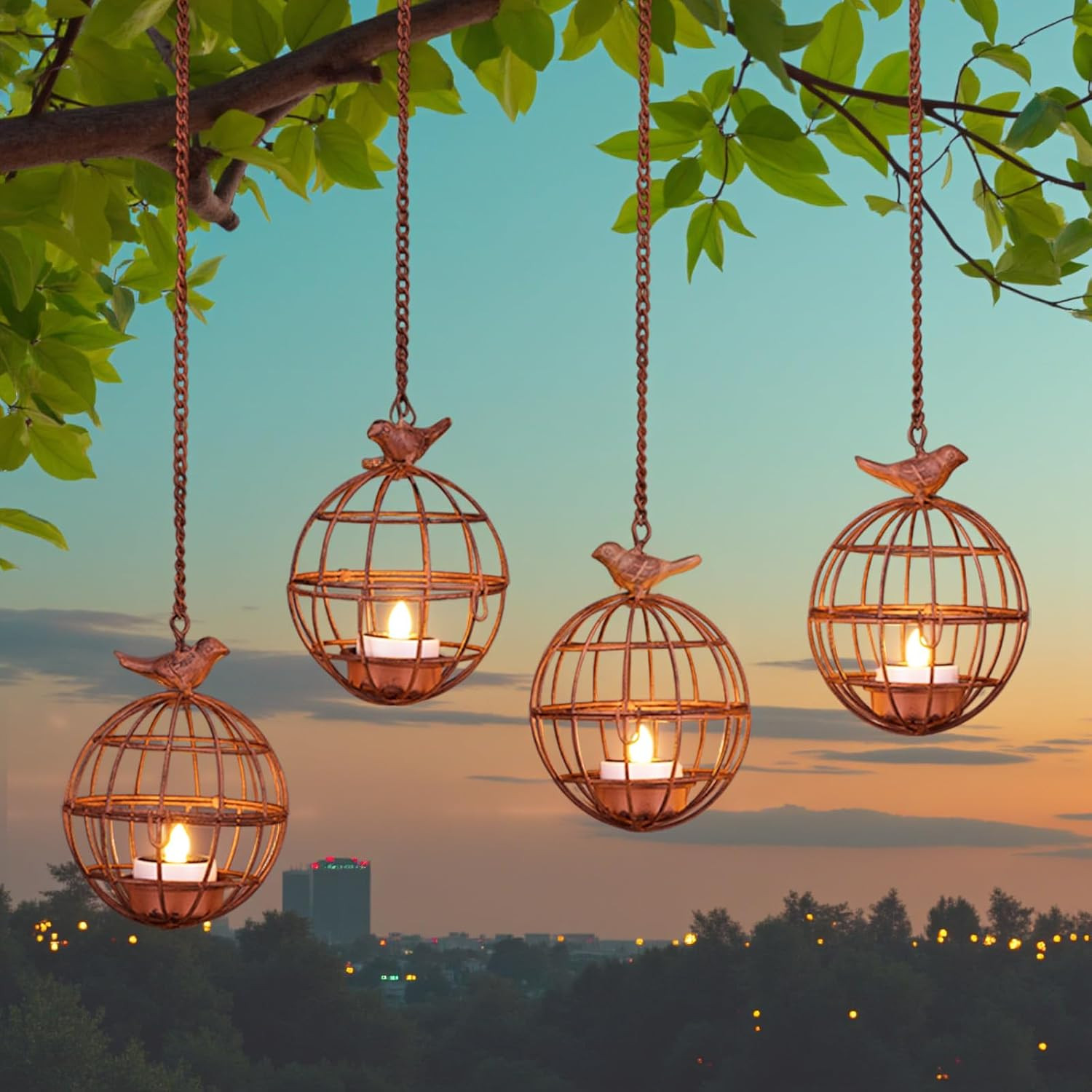 4 Pack Solar Hanging Lantern Lights Outdoor Birdcage Patio Decor
