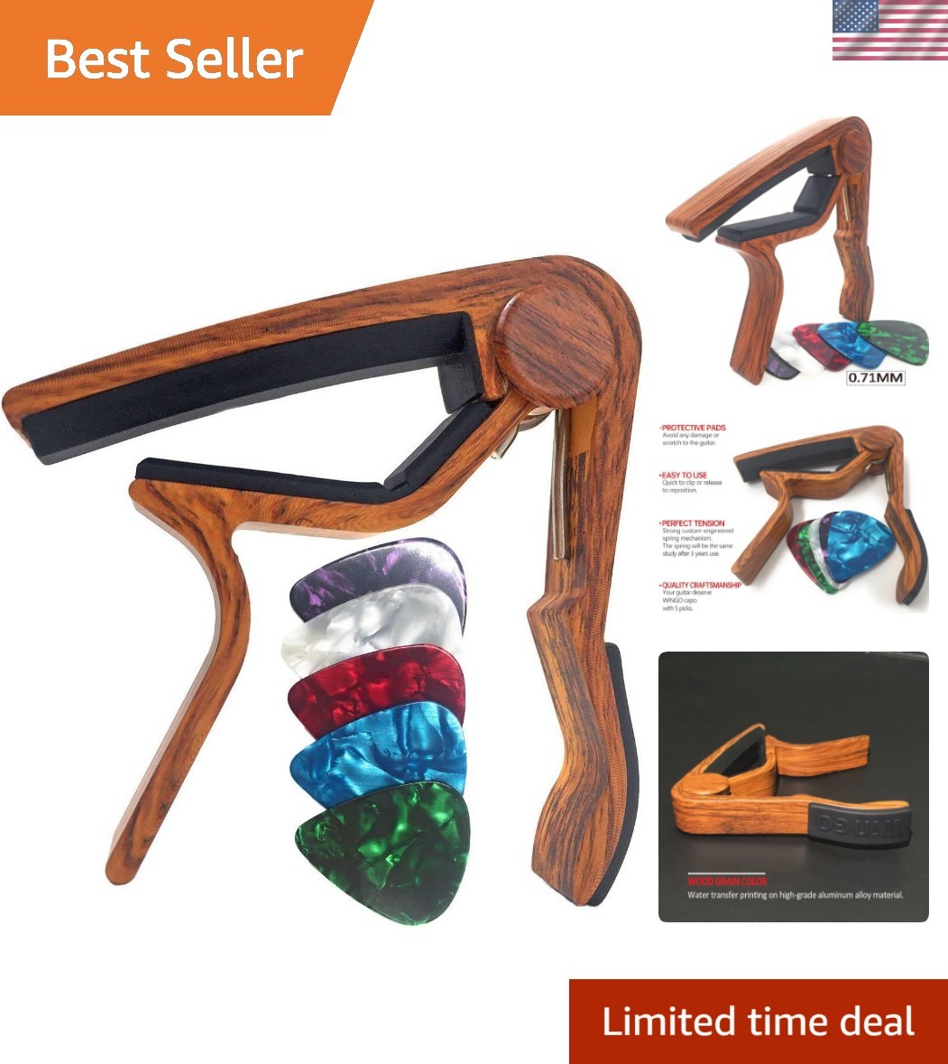 Guitar Capo for Acoustic and Electric Guitars - Rosewood Color with 5 Picks