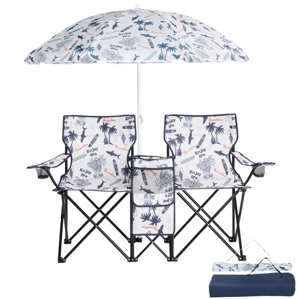 54.3x17.1 in 2-Person Outdoor Folding Chair with Removable Sun Umbrella