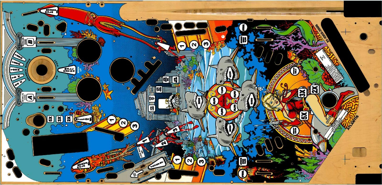 Bally Atlantis Pinball Machine Playfield Overlay