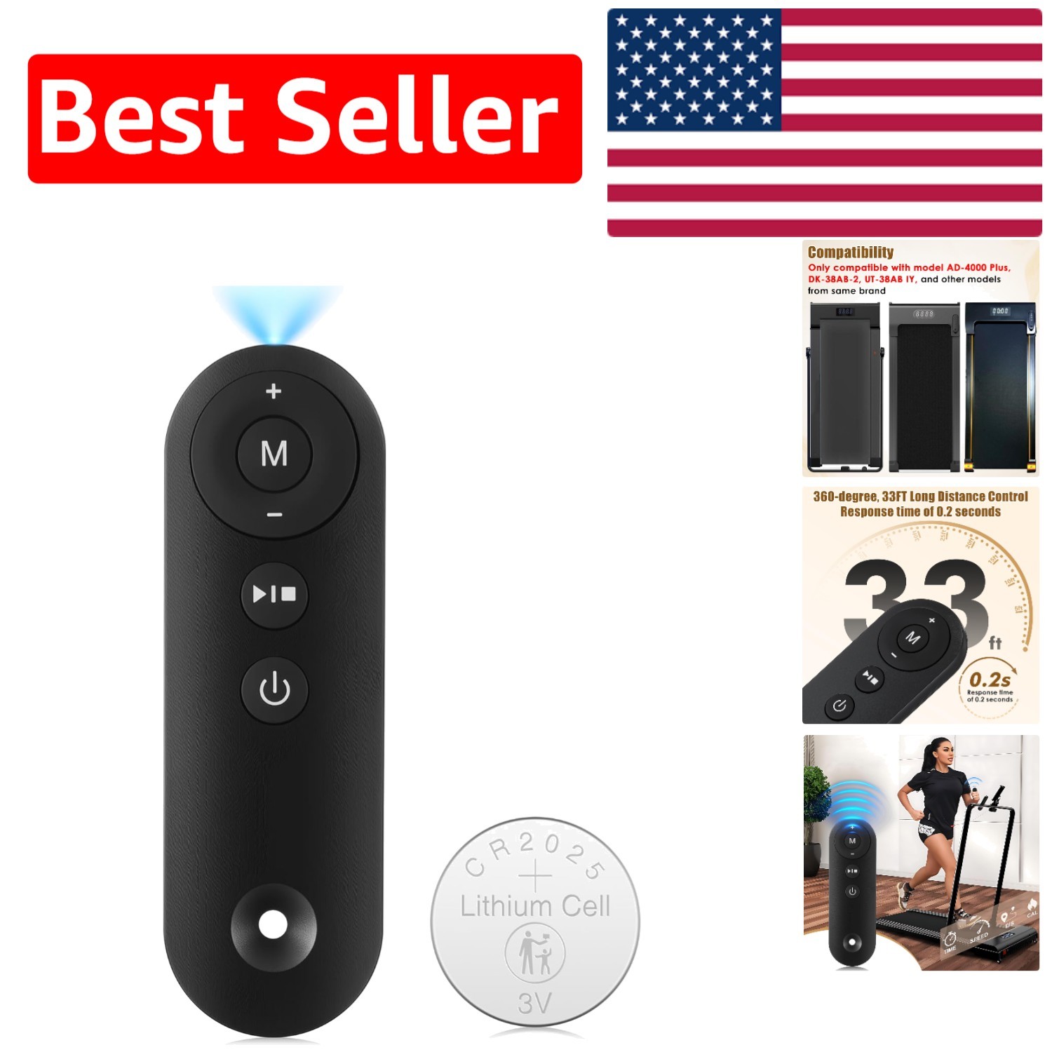 Treadmill Remote Replacement with 360-Degree Control for Home Fitness - Black