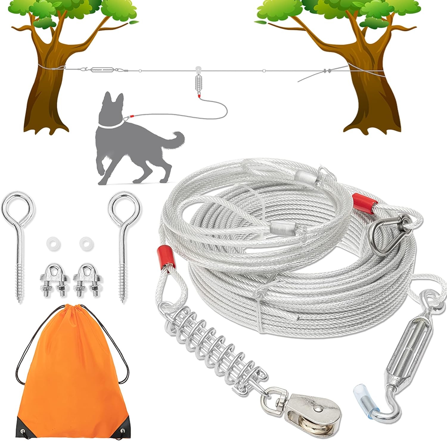 Dog Tie Out Cable - 100 Ft Long Dog Cable with 10 Ft Run Cable for Yard Training