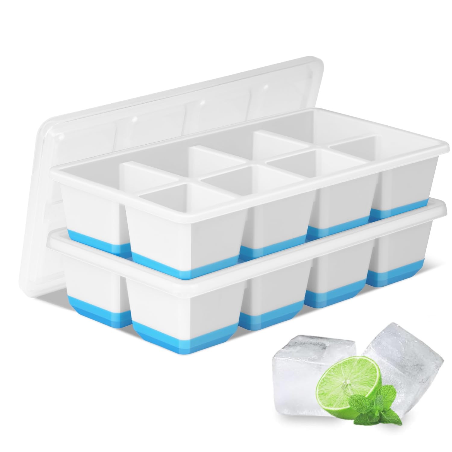Large Ice Cube Trays 2 Pack, Silicone Easy-Release and Flexible Ice Cube Molds
