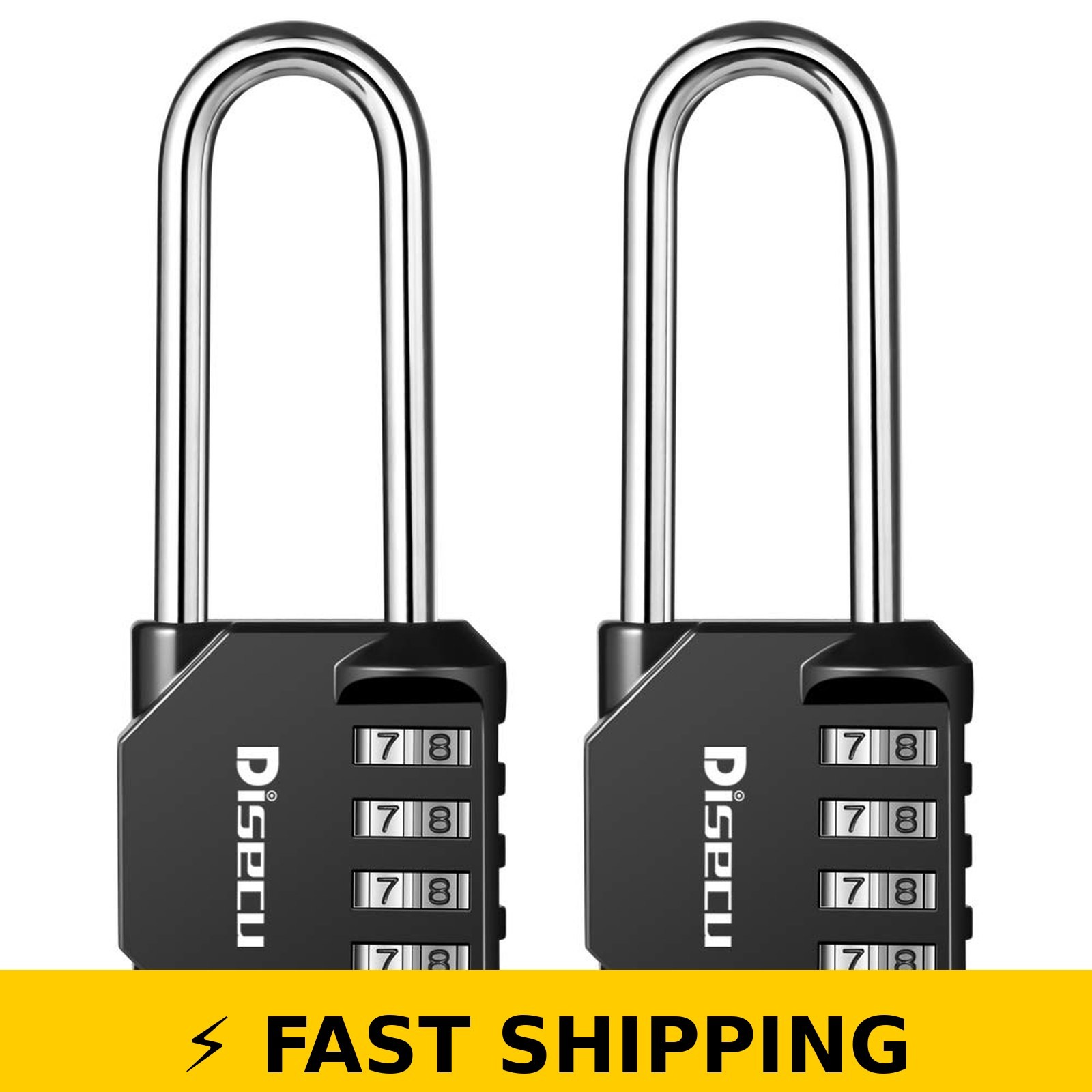 disecu 2 Pack 4 Digit Waterproof Combination Padlock - Black