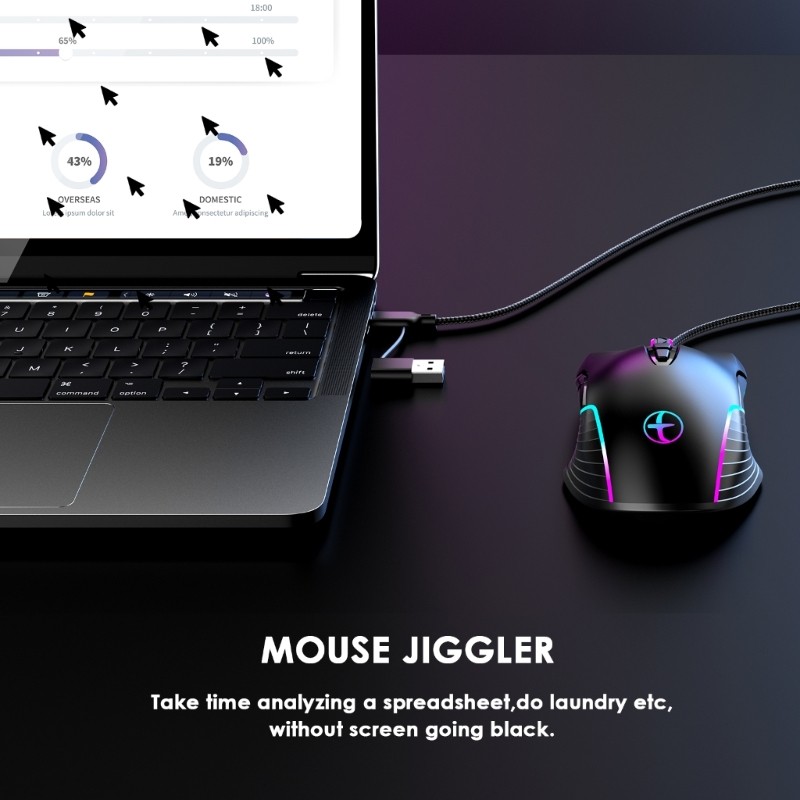 Ergonomic Corded Opticaled Mouse USB C A Color Lighting Computer Jiggler 7200DPI